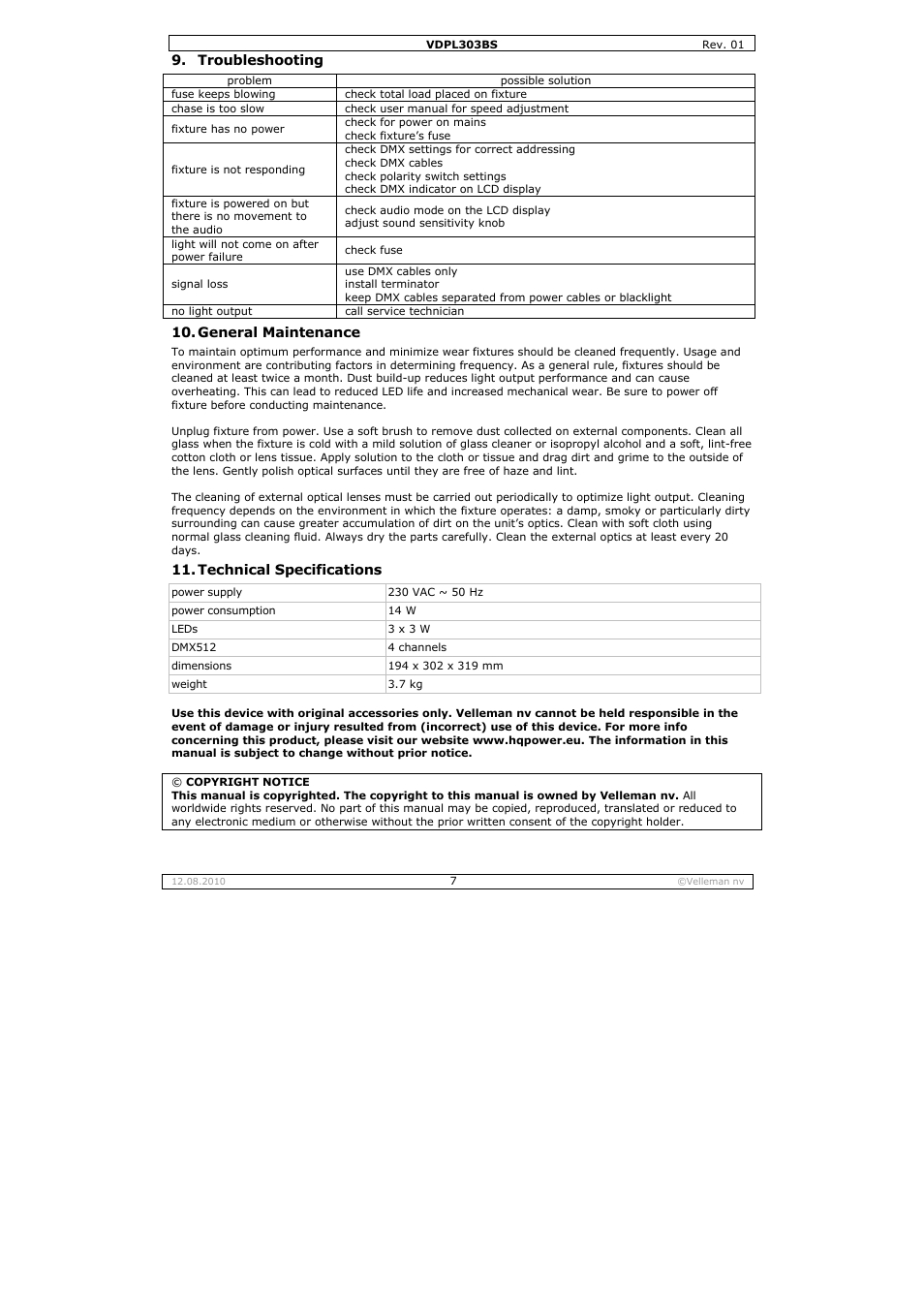 Velleman VDPL303BS User Manual | Page 7 / 30
