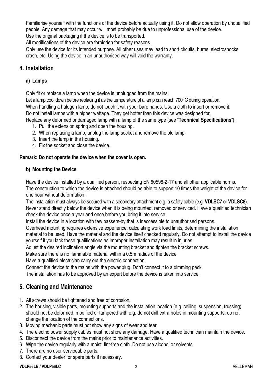 Velleman VDLP56LB User Manual | Page 2 / 12