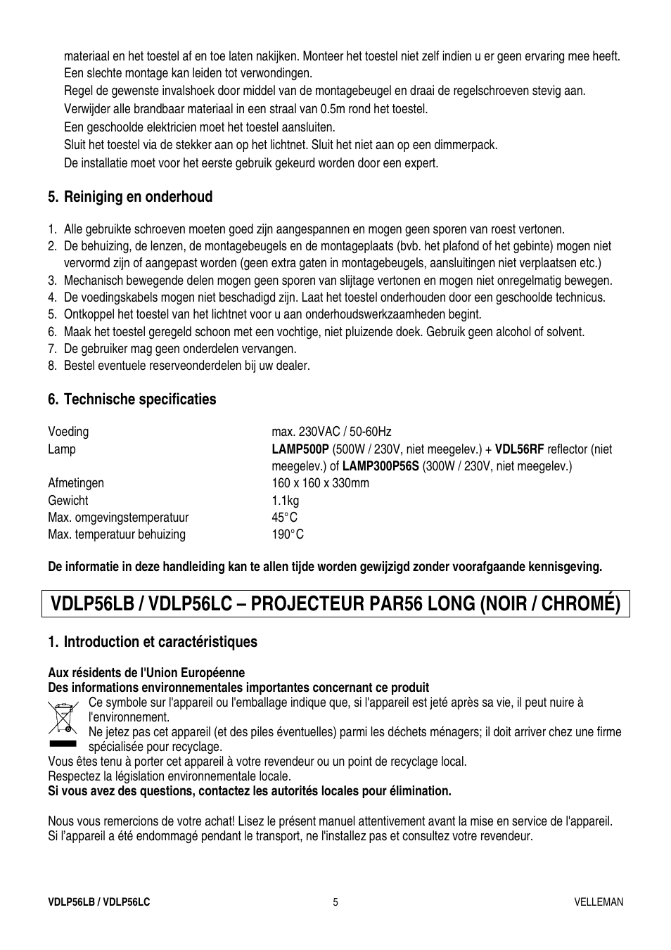 Velleman VDLP56LB User Manual | Page 5 / 12