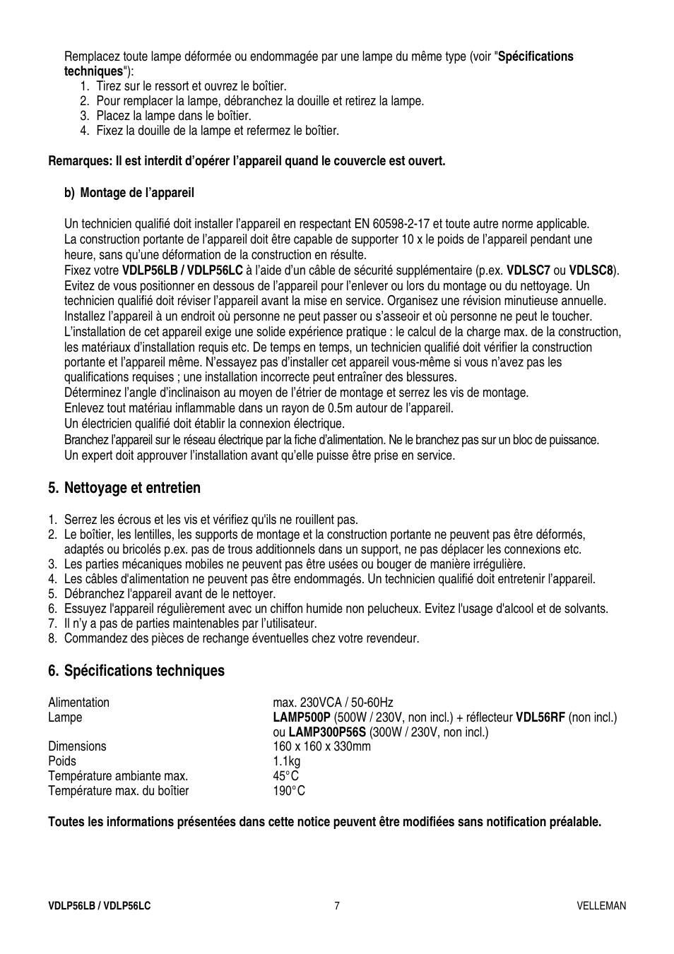 Velleman VDLP56LB User Manual | Page 7 / 12