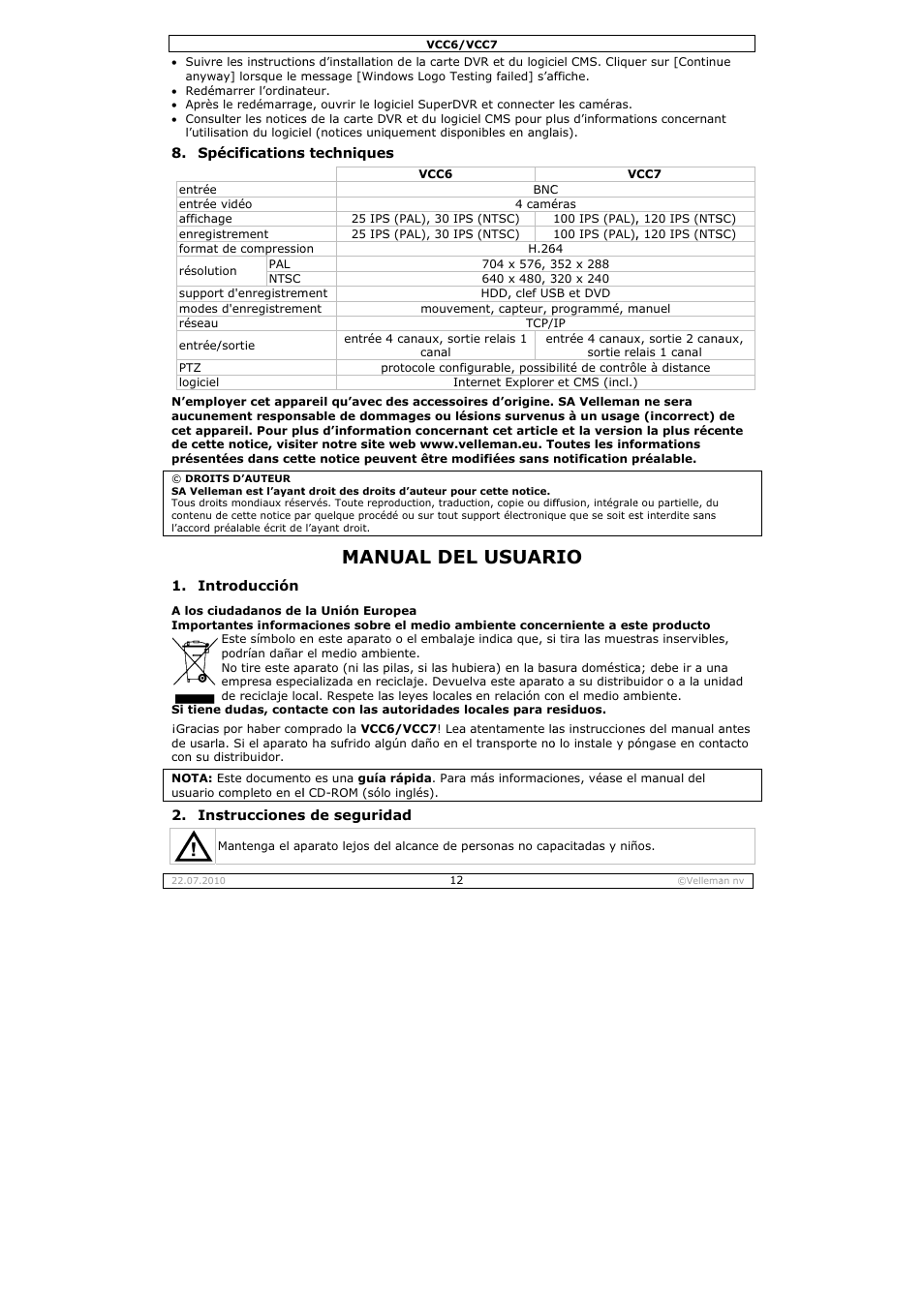 Nual del, L usuar | Velleman VCC6 User Manual | Page 12 / 20