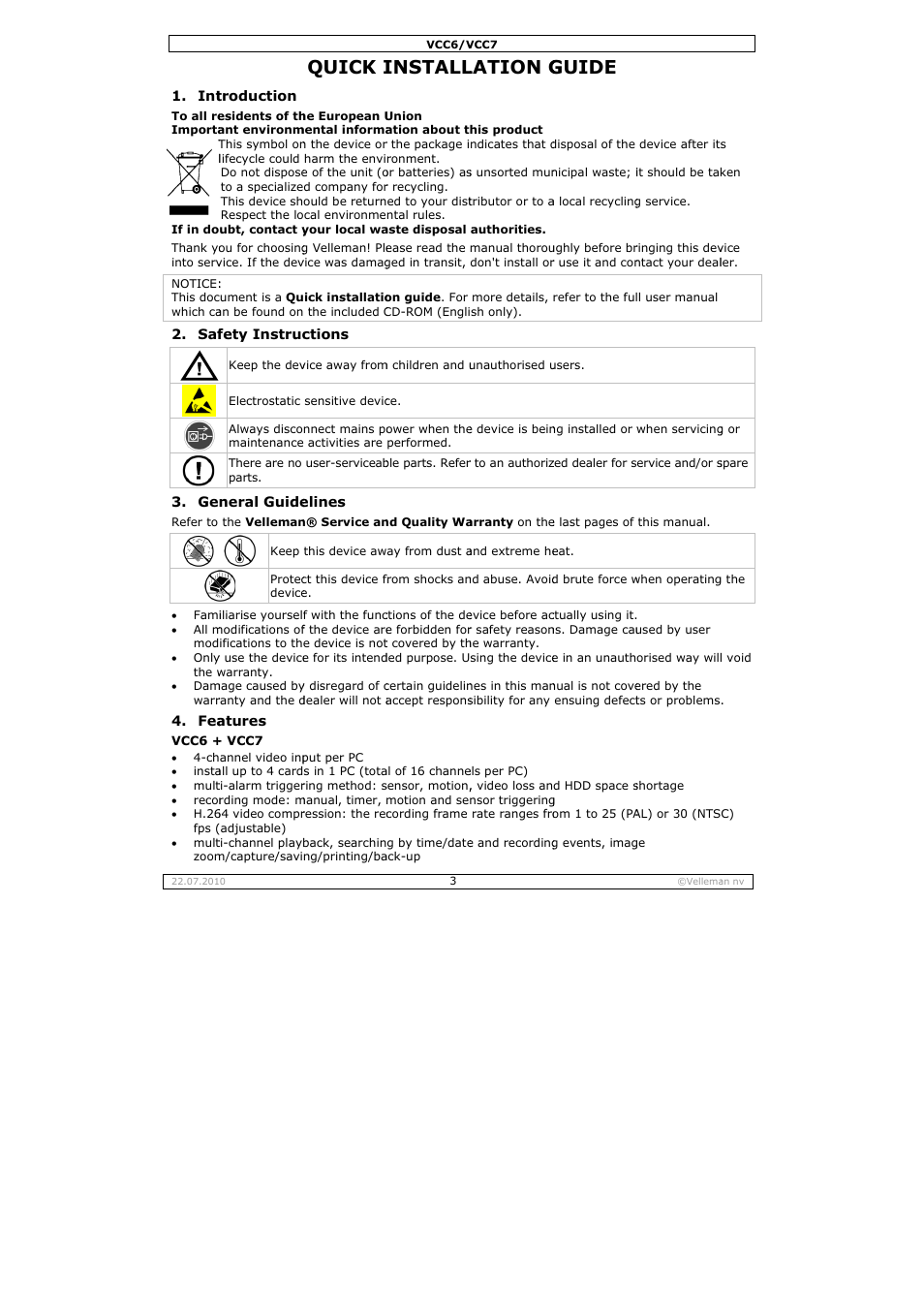 Quick i, Install, Lation g | Guide | Velleman VCC6 User Manual | Page 3 / 20