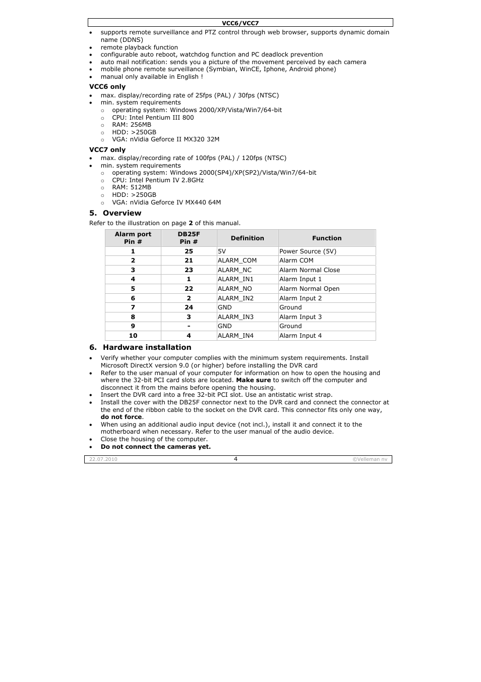 Velleman VCC6 User Manual | Page 4 / 20