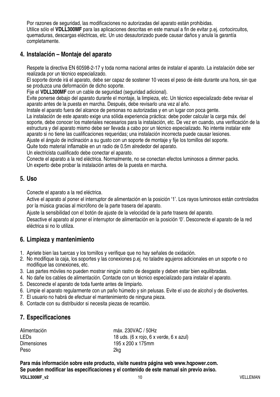 Velleman VDLL300MF User Manual | Page 10 / 12