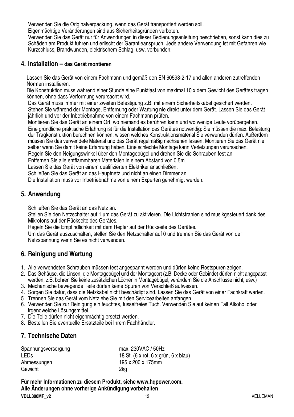Velleman VDLL300MF User Manual | Page 12 / 12
