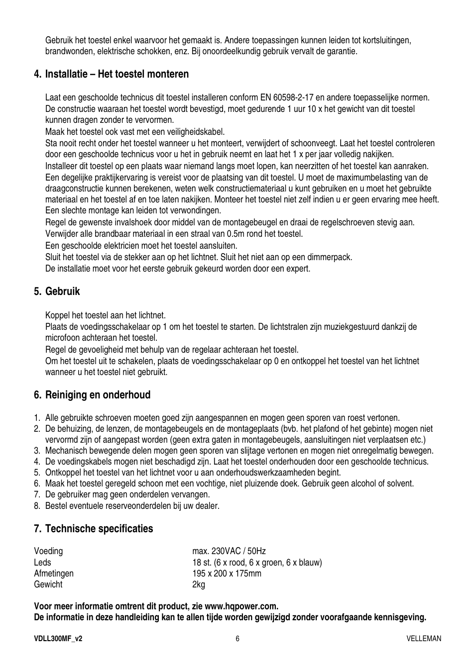 Velleman VDLL300MF User Manual | Page 6 / 12