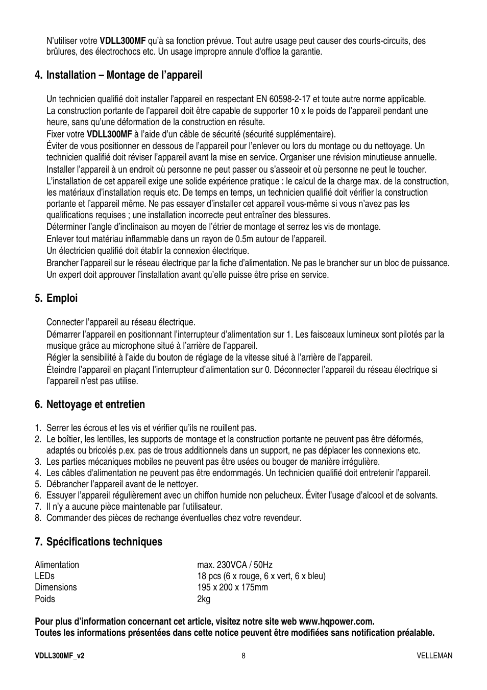 Velleman VDLL300MF User Manual | Page 8 / 12