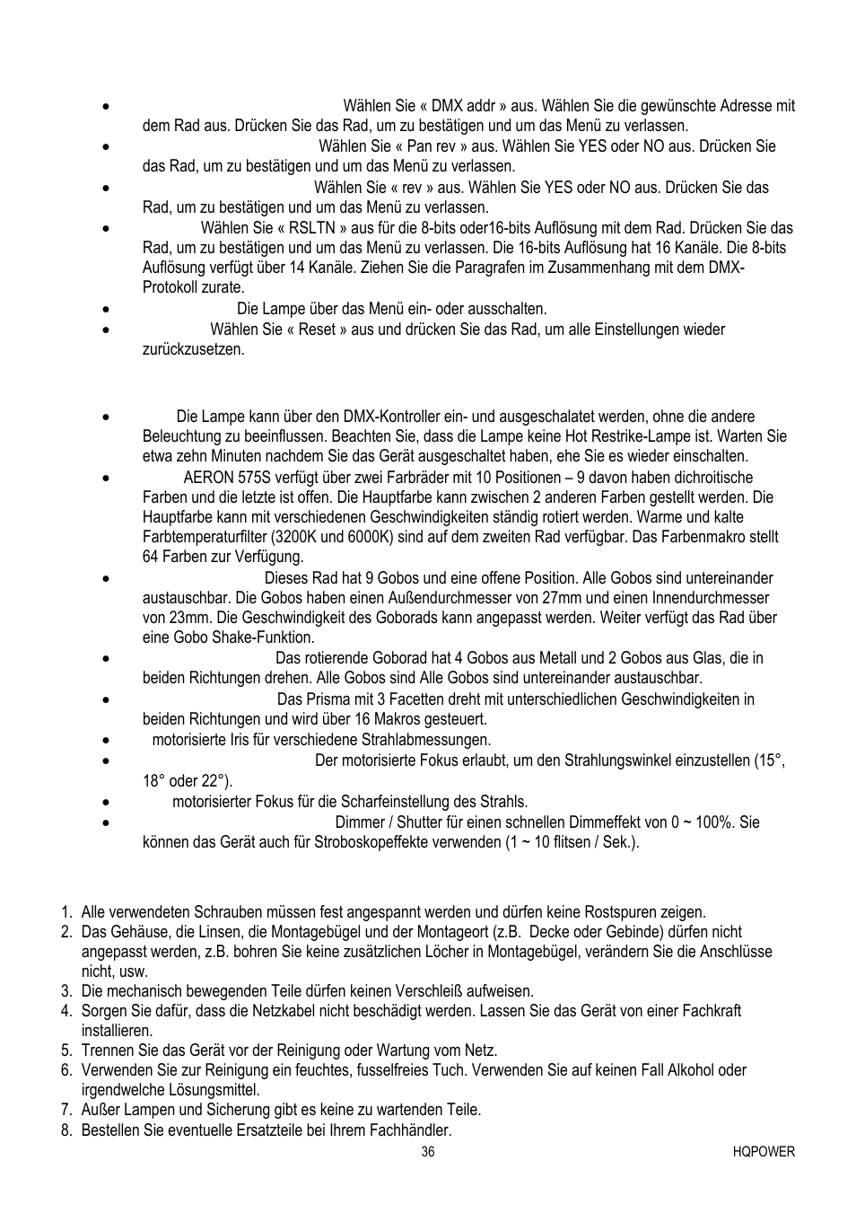 Reinigung und wartung | Velleman VDP575MHW16FL User Manual | Page 36 / 39