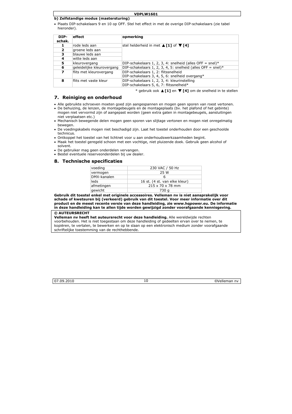Velleman VDPLW1601 User Manual | Page 10 / 24