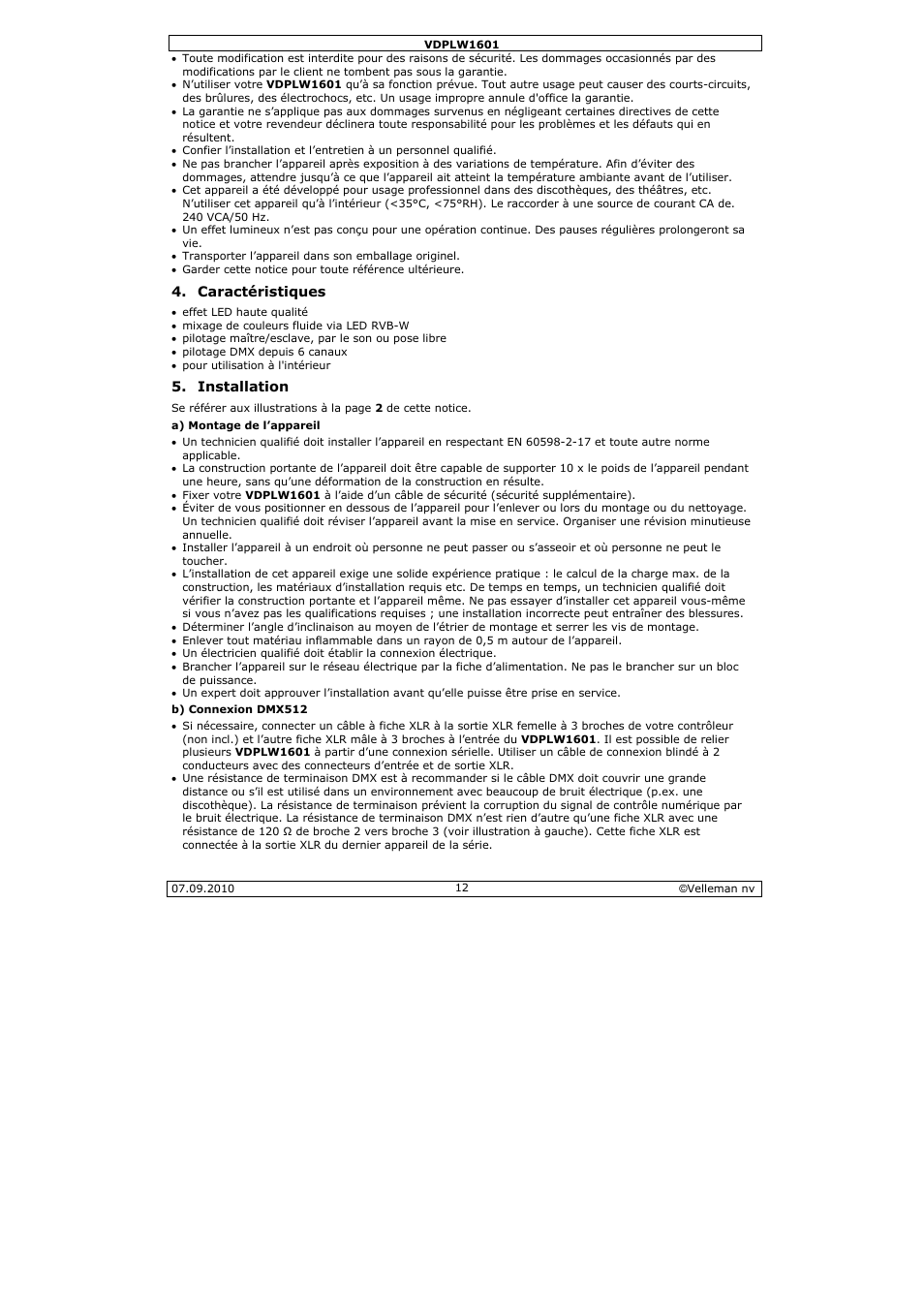 Velleman VDPLW1601 User Manual | Page 12 / 24