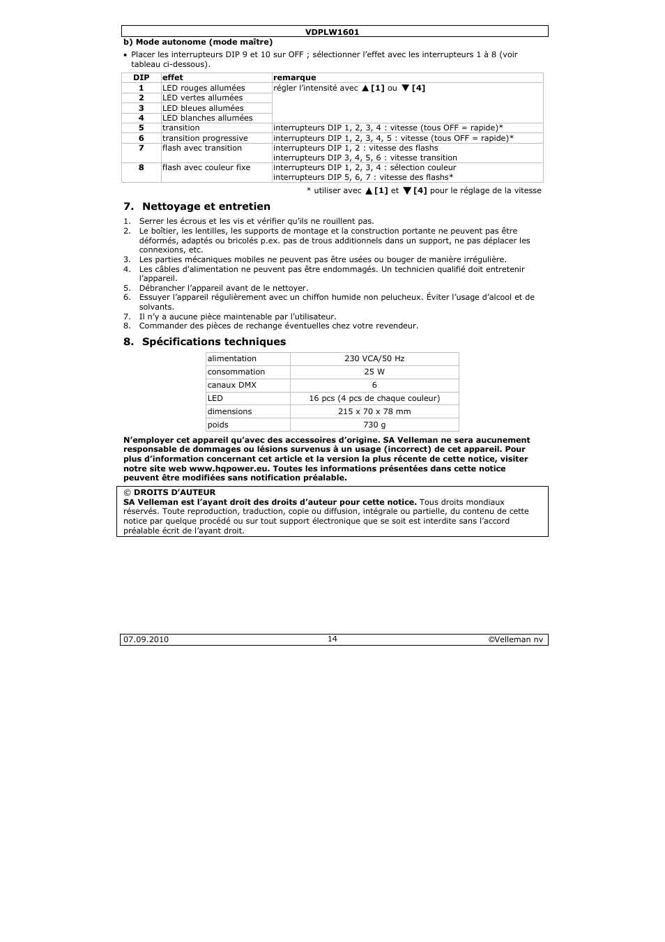 Velleman VDPLW1601 User Manual | Page 14 / 24