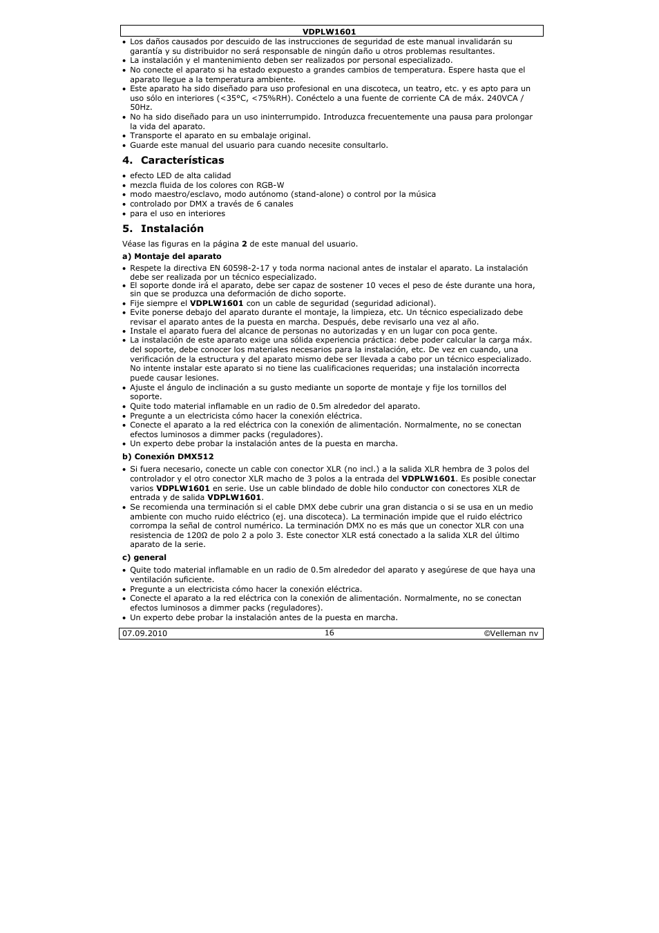 Velleman VDPLW1601 User Manual | Page 16 / 24