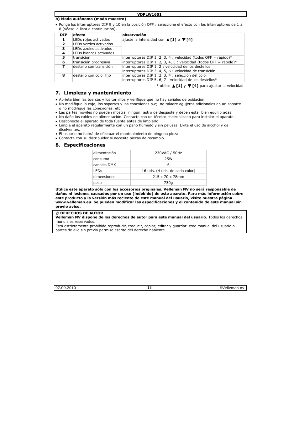 Velleman VDPLW1601 User Manual | Page 18 / 24