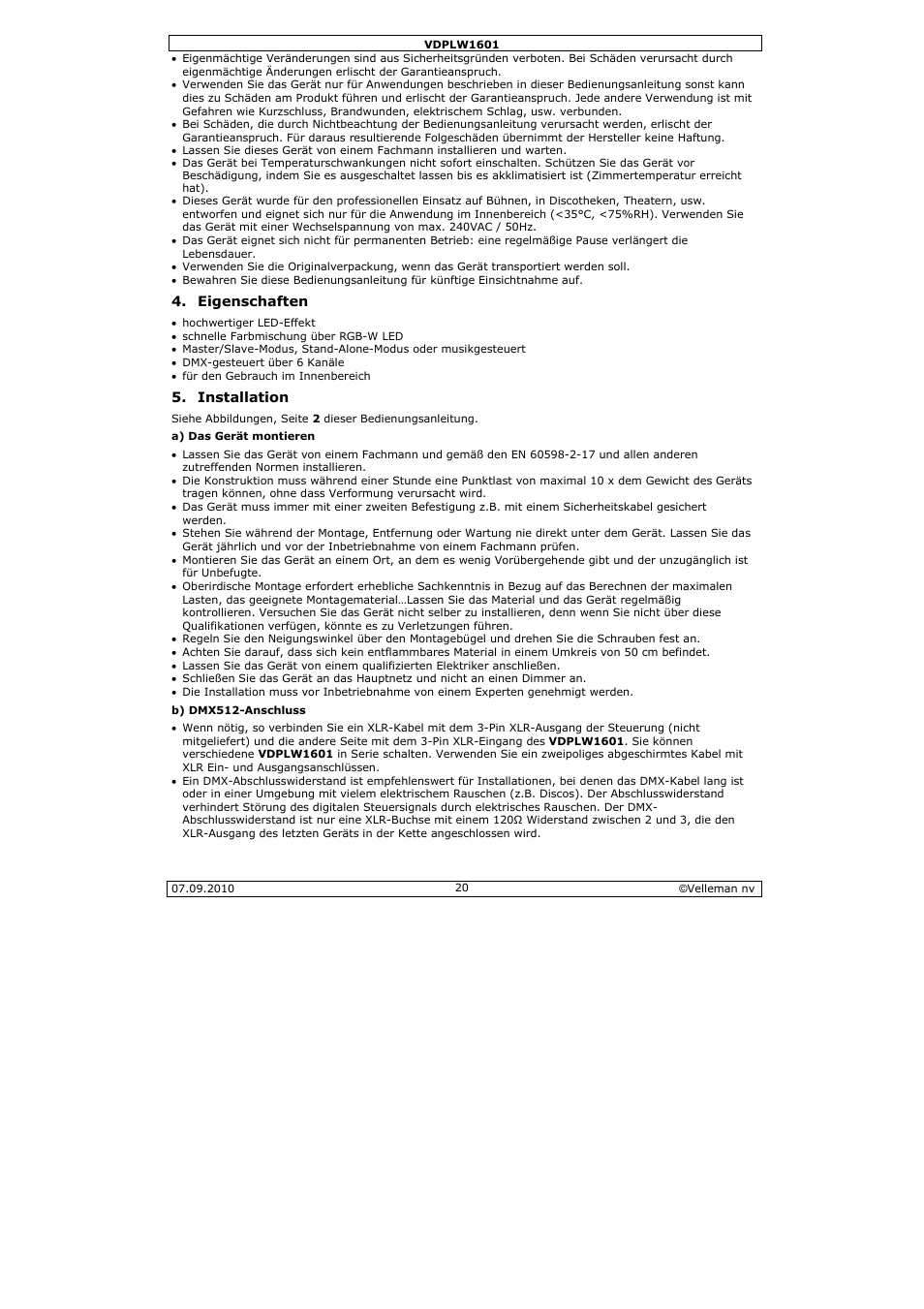 Velleman VDPLW1601 User Manual | Page 20 / 24