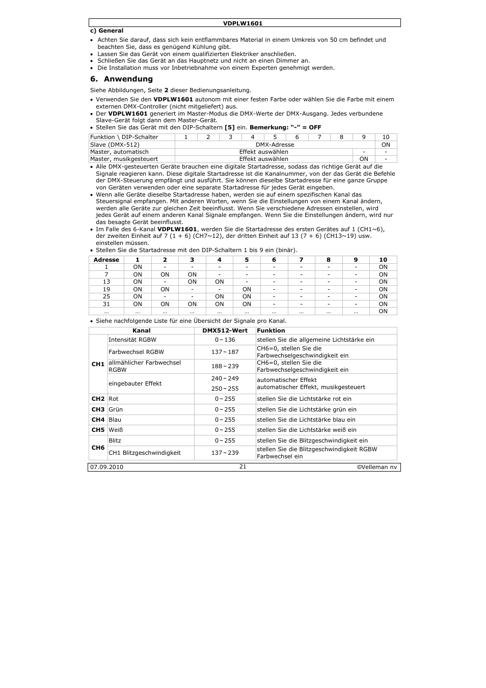 Velleman VDPLW1601 User Manual | Page 21 / 24