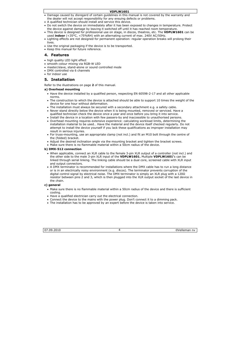Velleman VDPLW1601 User Manual | Page 4 / 24