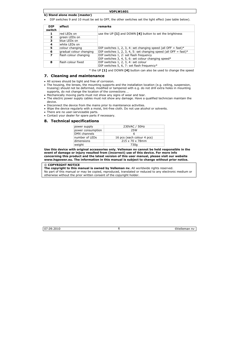 Velleman VDPLW1601 User Manual | Page 6 / 24