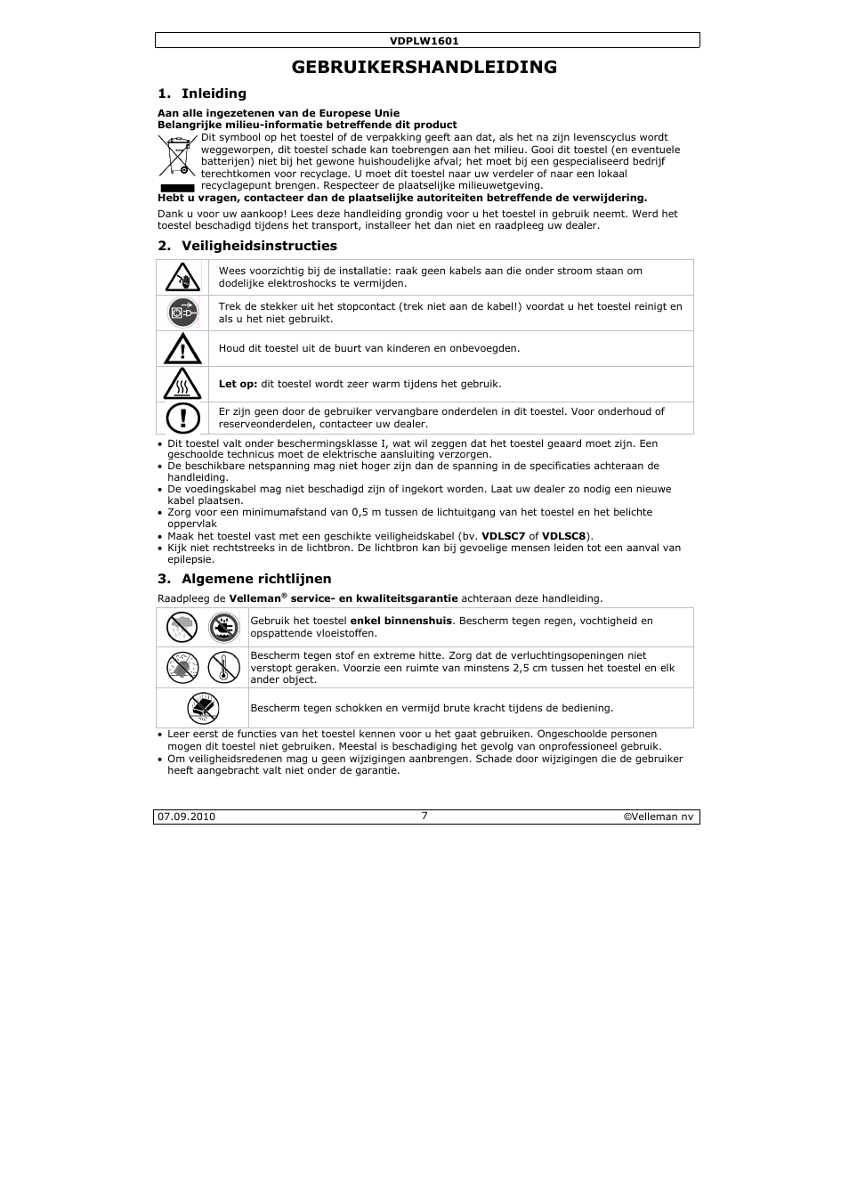 Gebru, Uikersha, Andleid | Ding | Velleman VDPLW1601 User Manual | Page 7 / 24