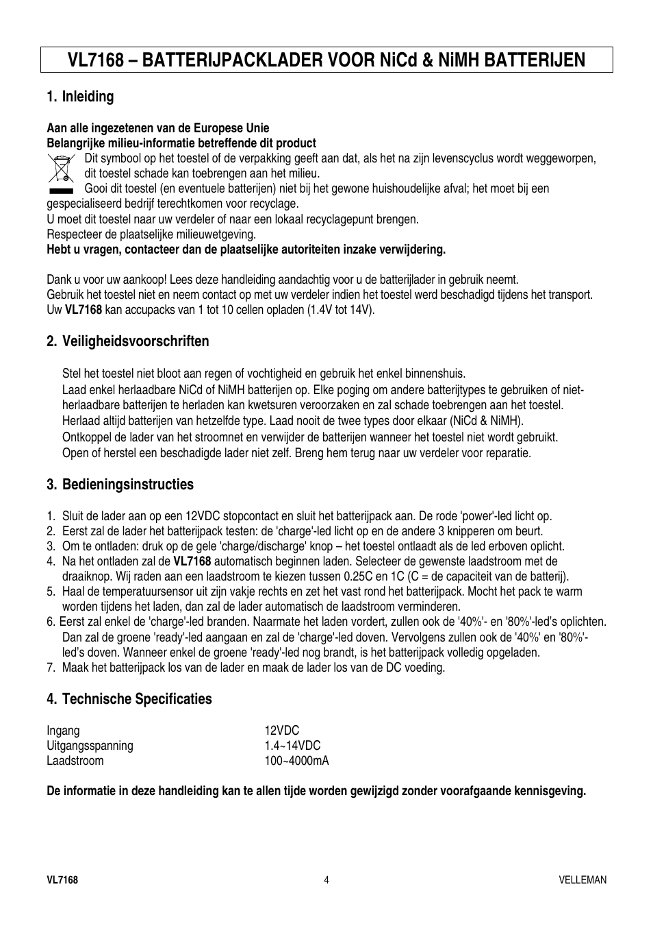 Velleman VL7168 User Manual | Page 4 / 7