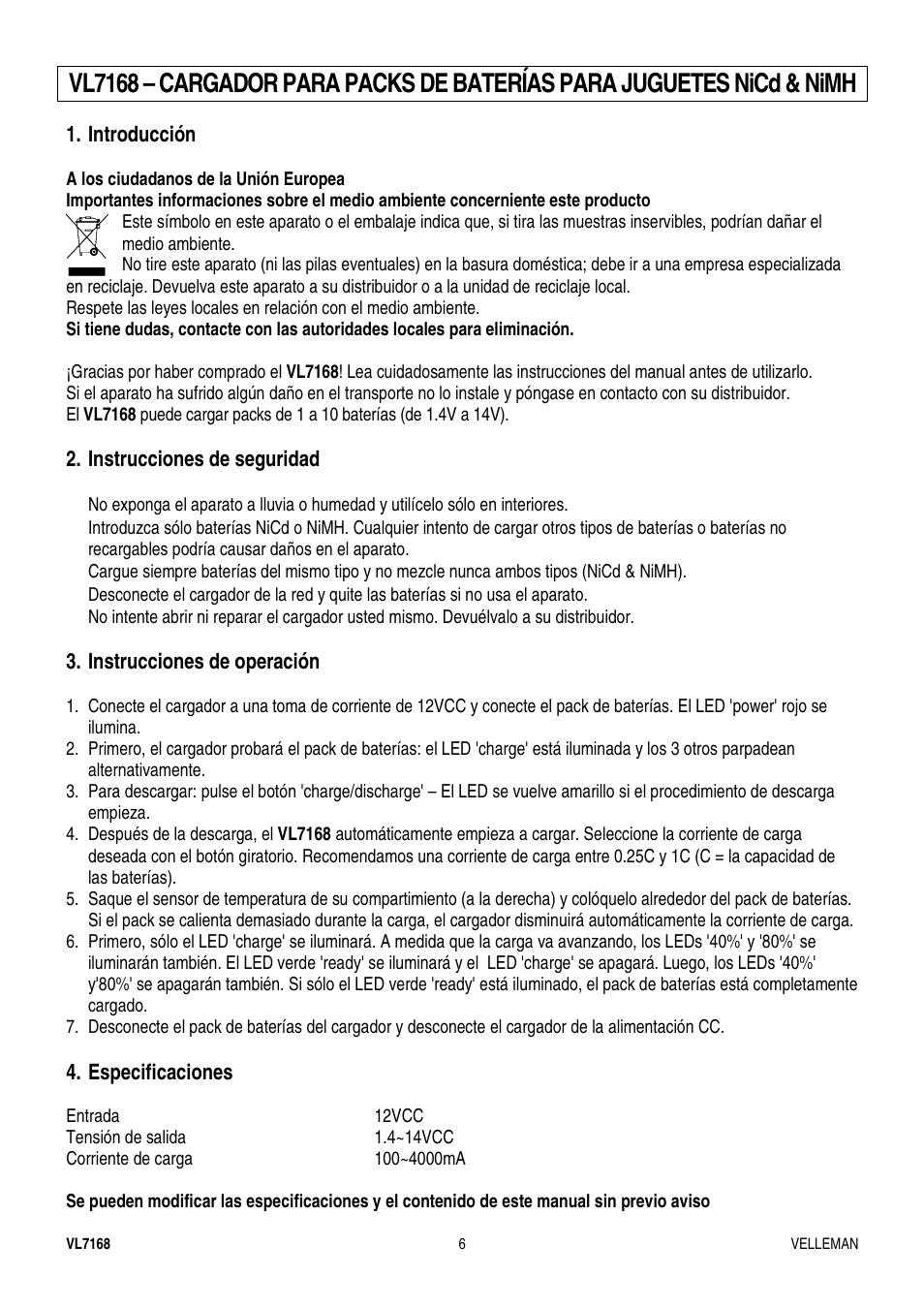 Velleman VL7168 User Manual | Page 6 / 7