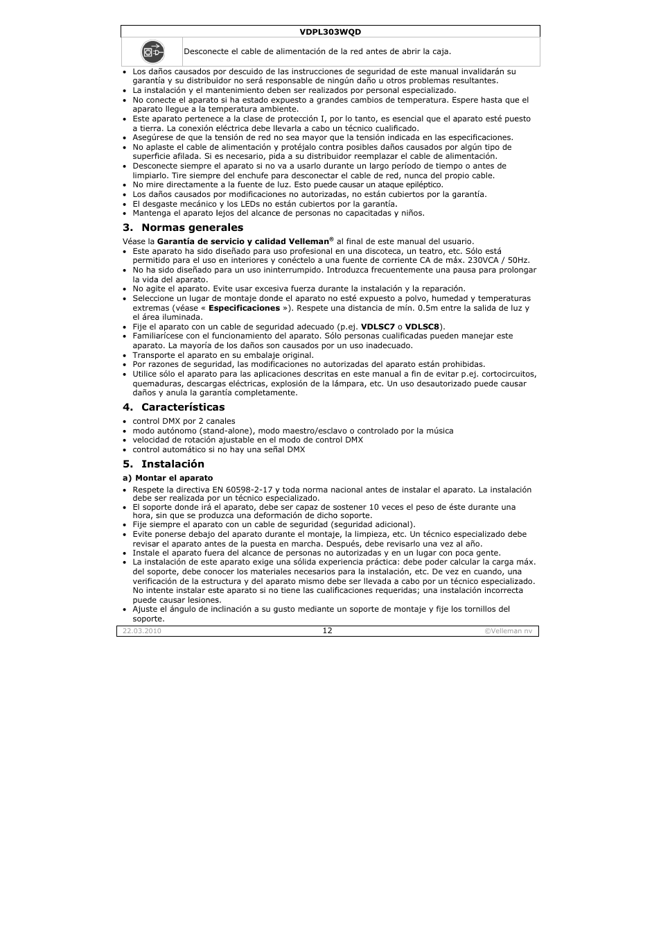 Velleman VDPL303WQD User Manual | Page 12 / 19