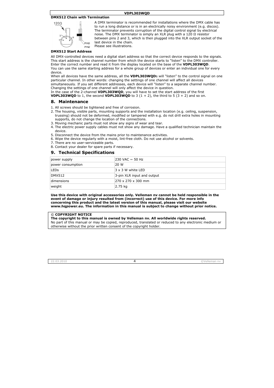 Velleman VDPL303WQD User Manual | Page 4 / 19