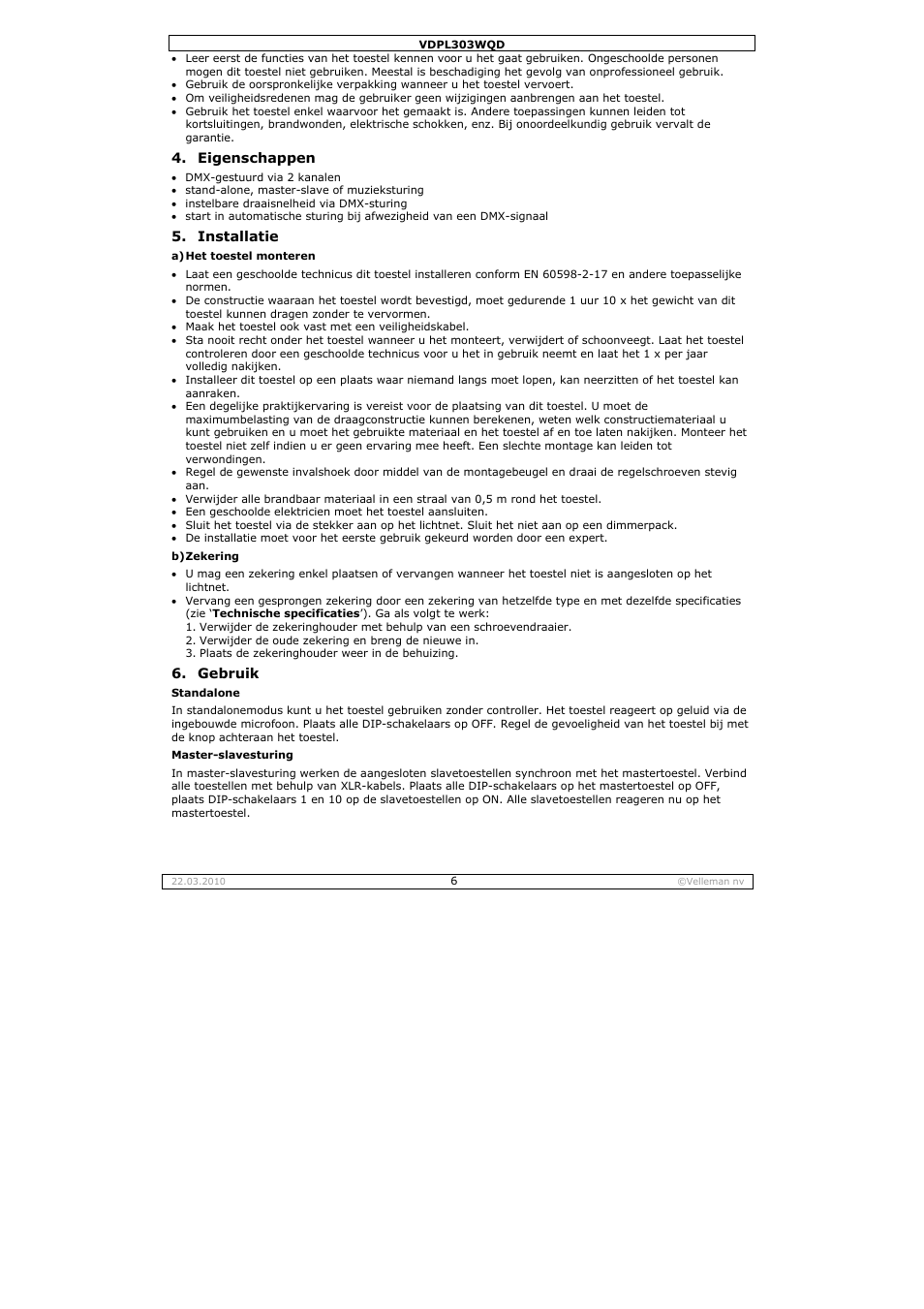 Velleman VDPL303WQD User Manual | Page 6 / 19