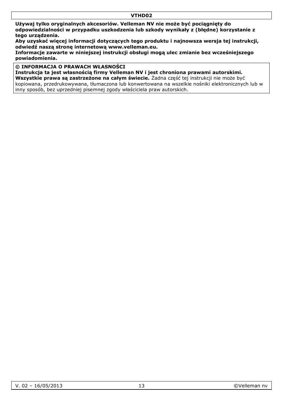 Velleman VTHD02 User Manual | Page 13 / 16