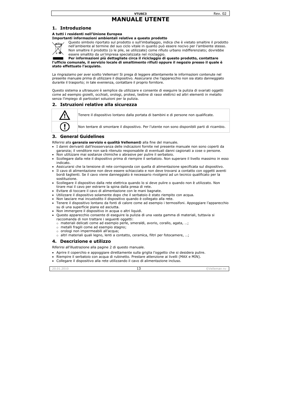 Anuale, Utente | Velleman VTUSC3 User Manual | Page 13 / 19