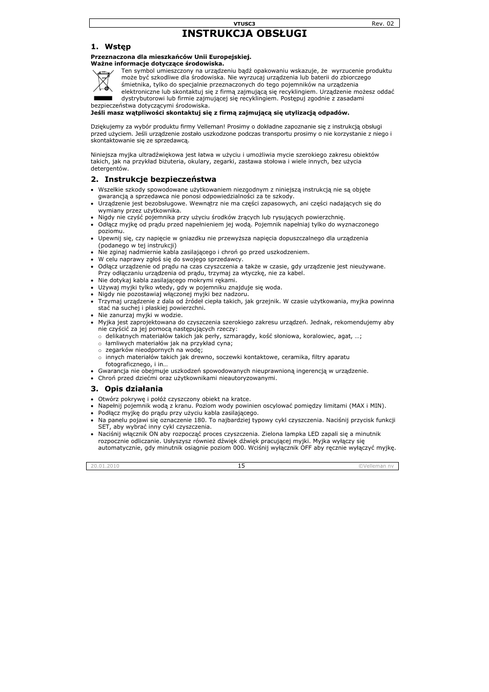 Inst, Trukcja, A obsłu | Velleman VTUSC3 User Manual | Page 15 / 19