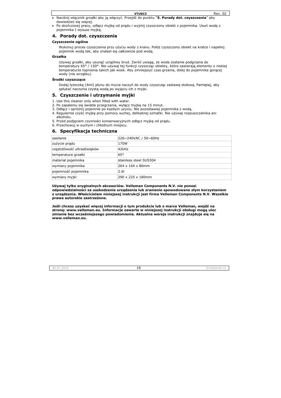 Velleman VTUSC3 User Manual | Page 16 / 19