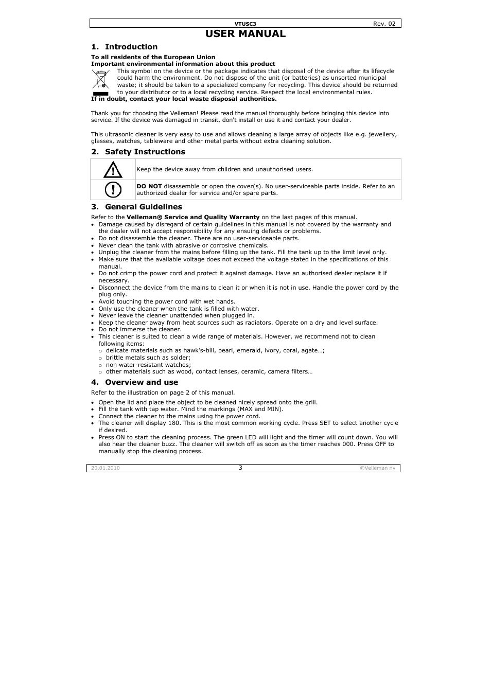 User ma, Anual | Velleman VTUSC3 User Manual | Page 3 / 19