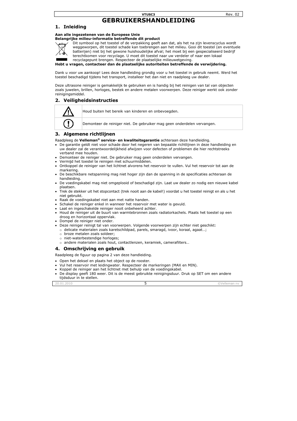 Gebru, Uikersha, Andleid | Ding | Velleman VTUSC3 User Manual | Page 5 / 19