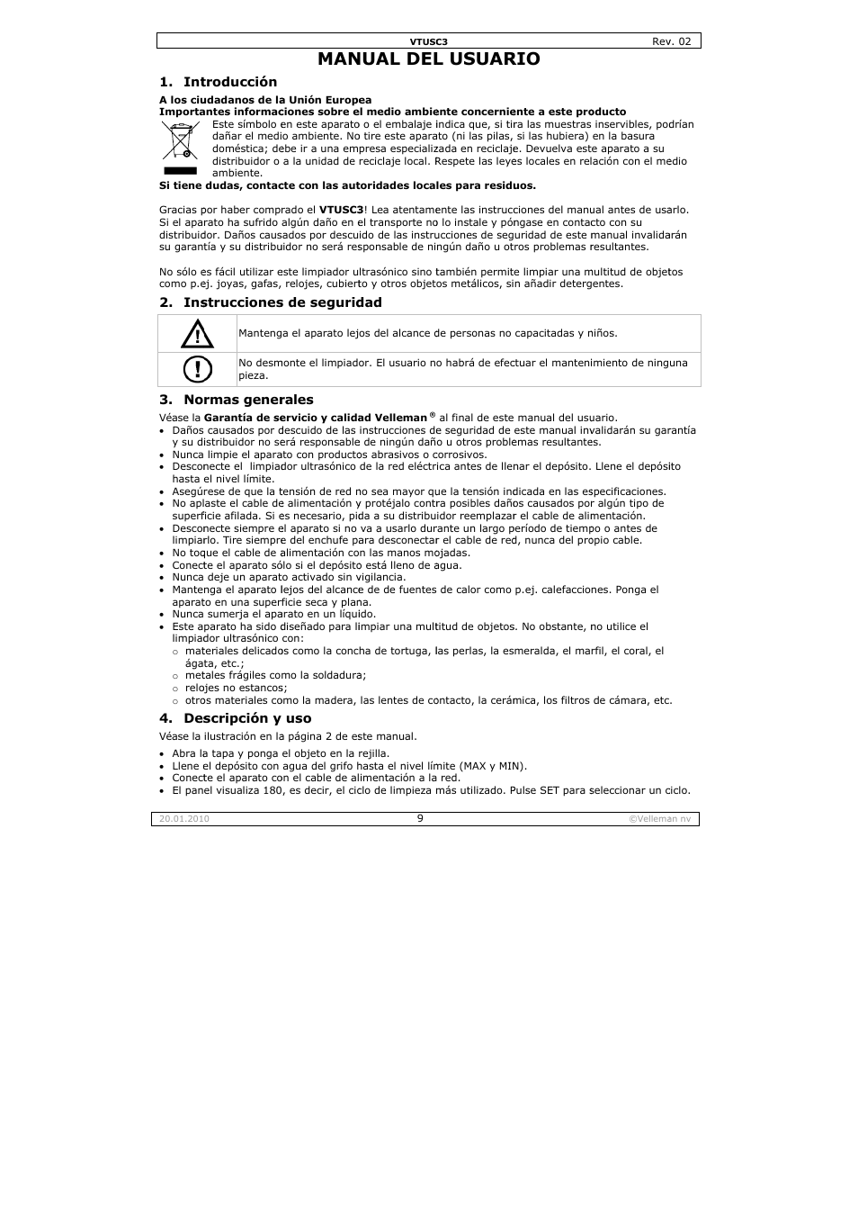 Nual del, L usuar | Velleman VTUSC3 User Manual | Page 9 / 19