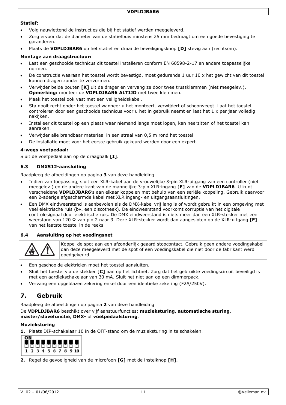 Gebruik | Velleman VDPLDJBAR6 User Manual | Page 11 / 38