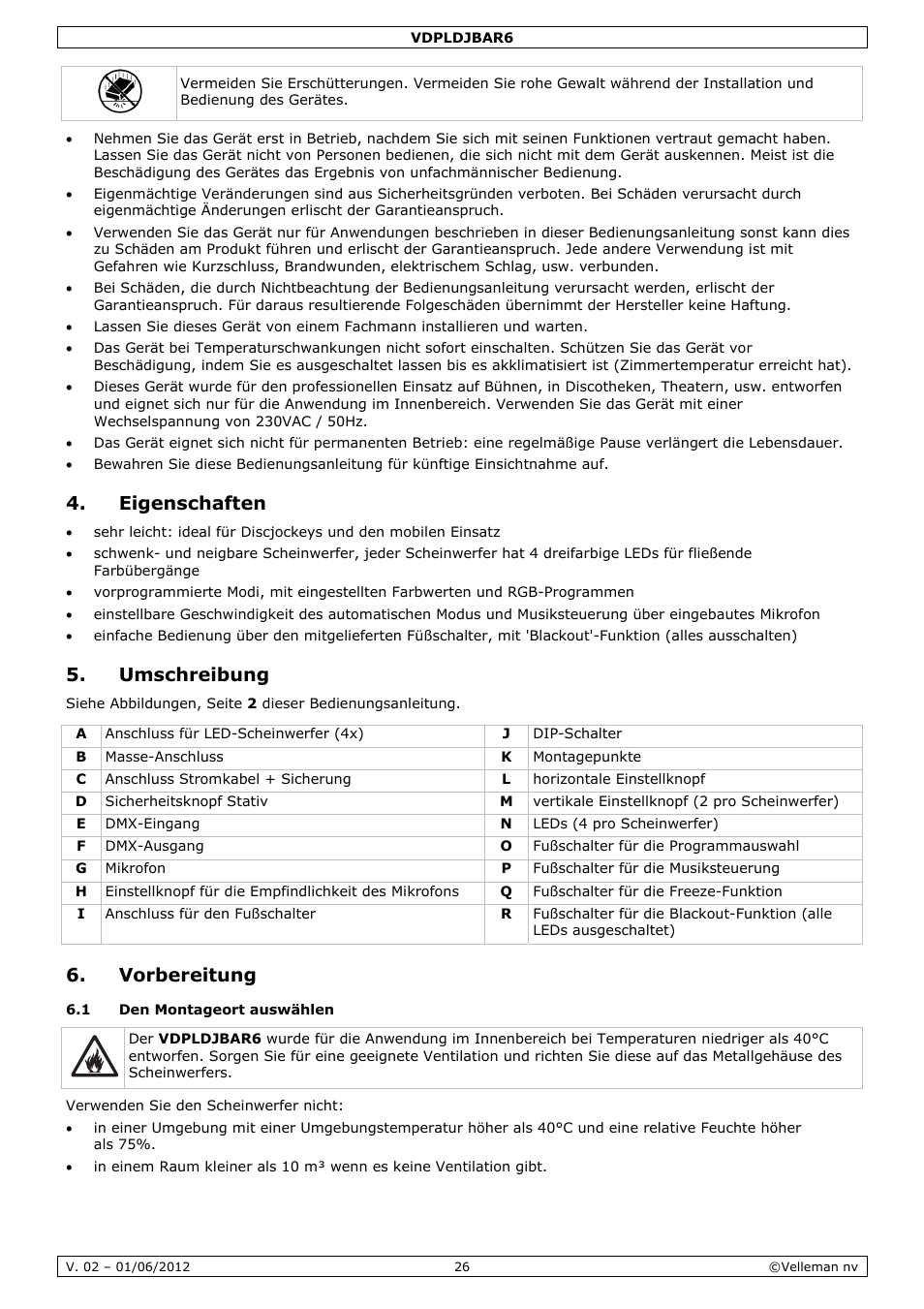 Eigenschaften, Umschreibung, Vorbereitung | Velleman VDPLDJBAR6 User Manual | Page 26 / 38