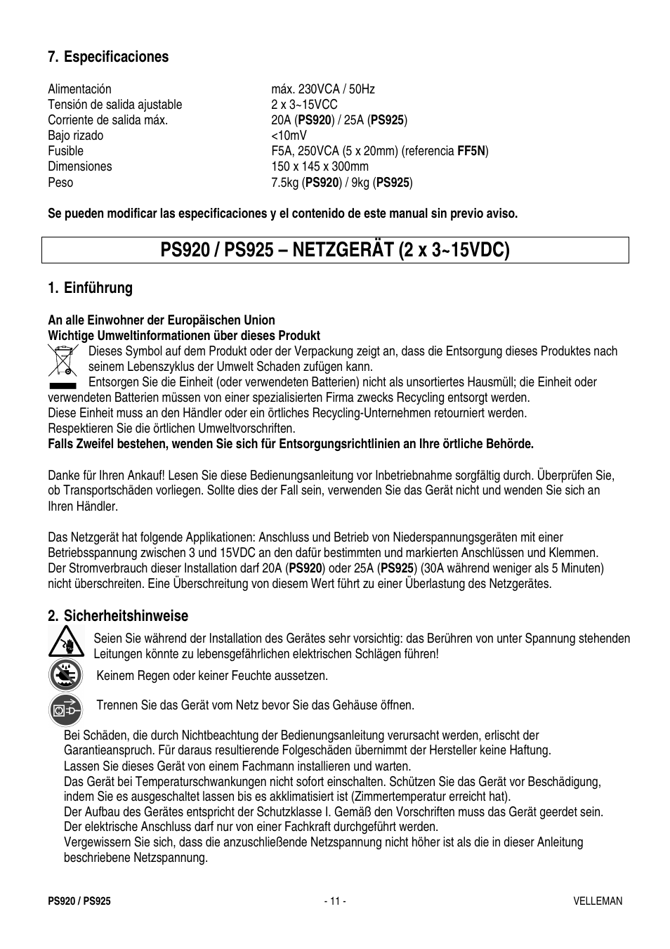 Velleman PS925 User Manual | Page 11 / 13