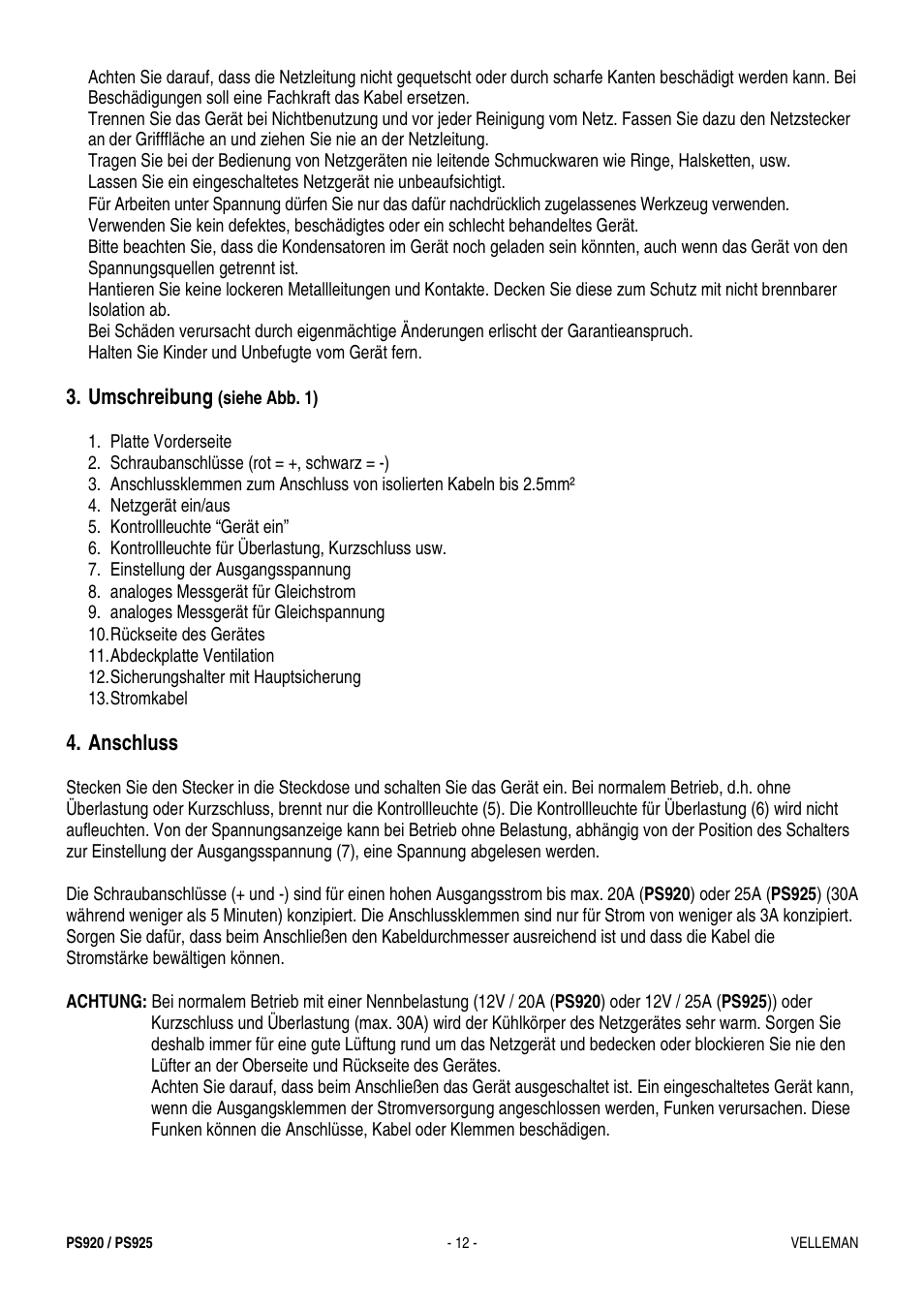 Velleman PS925 User Manual | Page 12 / 13
