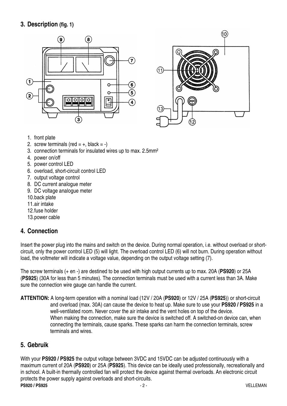 Velleman PS925 User Manual | Page 2 / 13