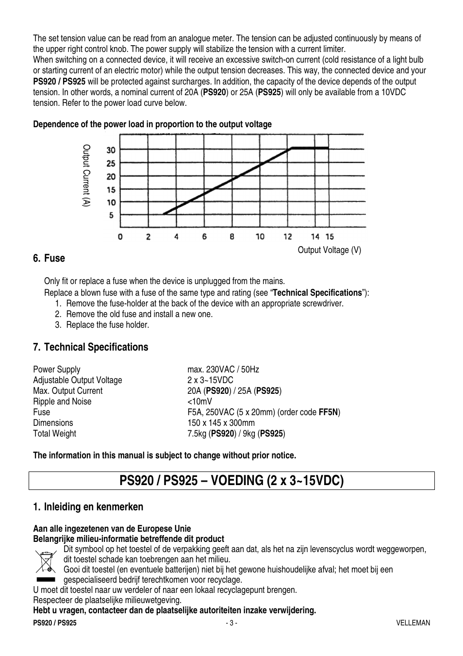 Velleman PS925 User Manual | Page 3 / 13