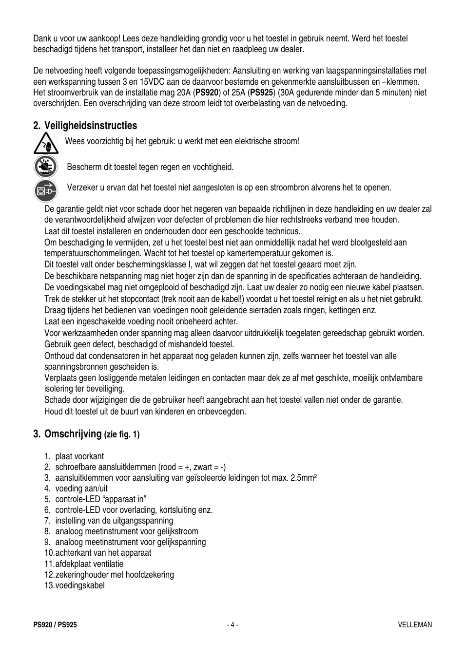 Velleman PS925 User Manual | Page 4 / 13