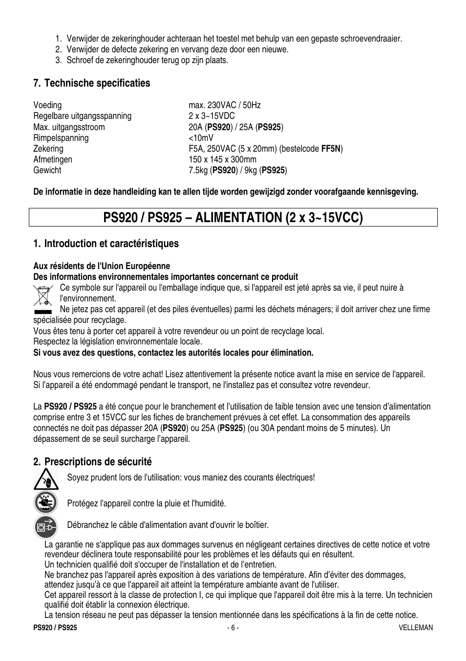 Velleman PS925 User Manual | Page 6 / 13