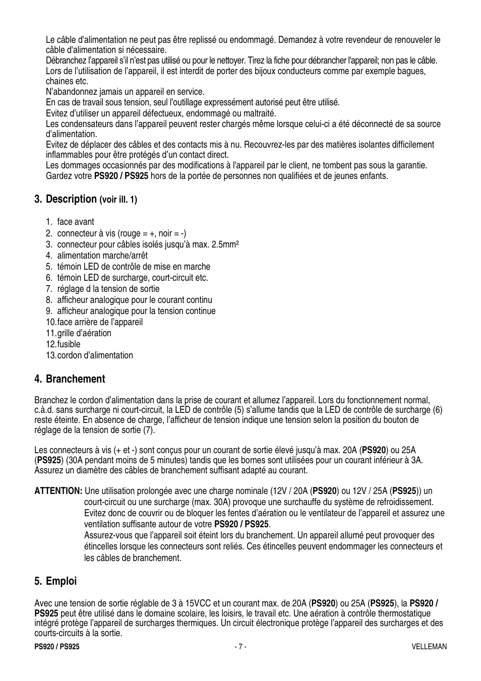 Velleman PS925 User Manual | Page 7 / 13