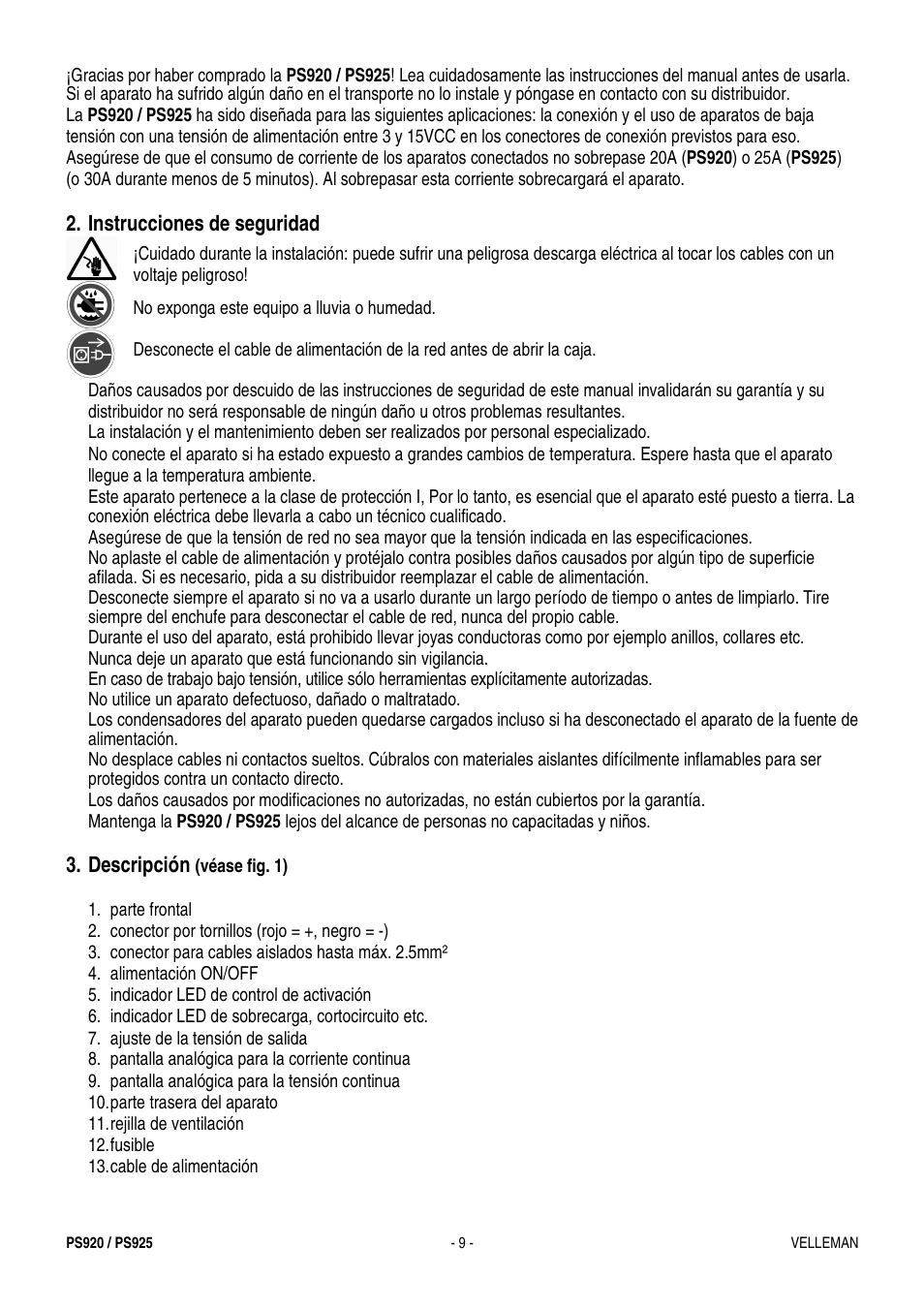 Velleman PS925 User Manual | Page 9 / 13