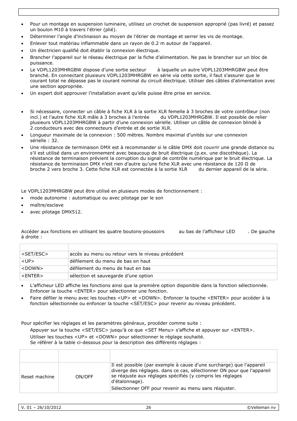 Emploi | Velleman VDPL1203MHRGBW User Manual | Page 26 / 58