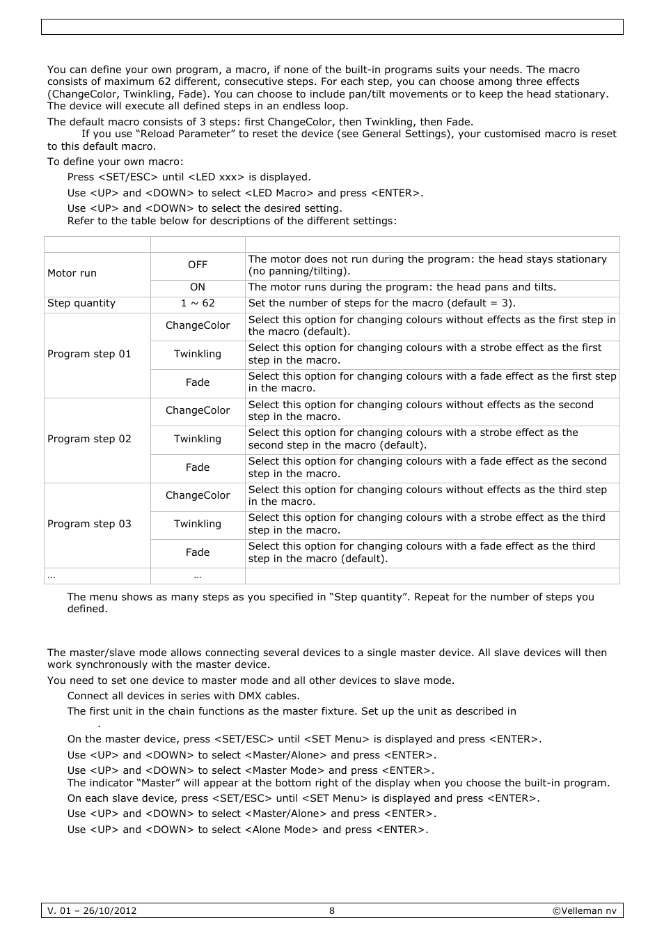 Velleman VDPL1203MHRGBW User Manual | Page 8 / 58