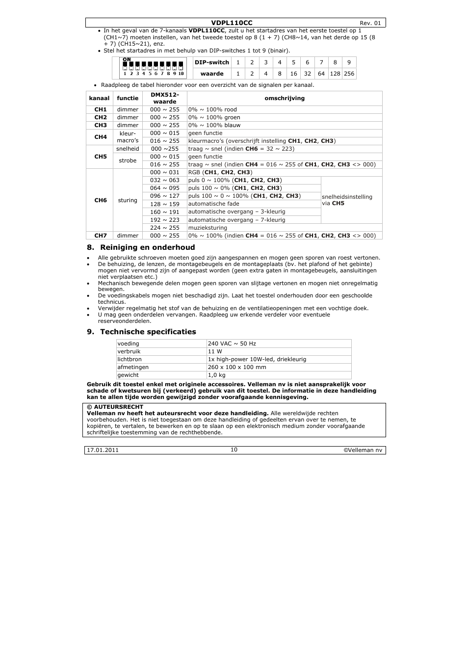 Velleman VDPL110CC User Manual | Page 10 / 25