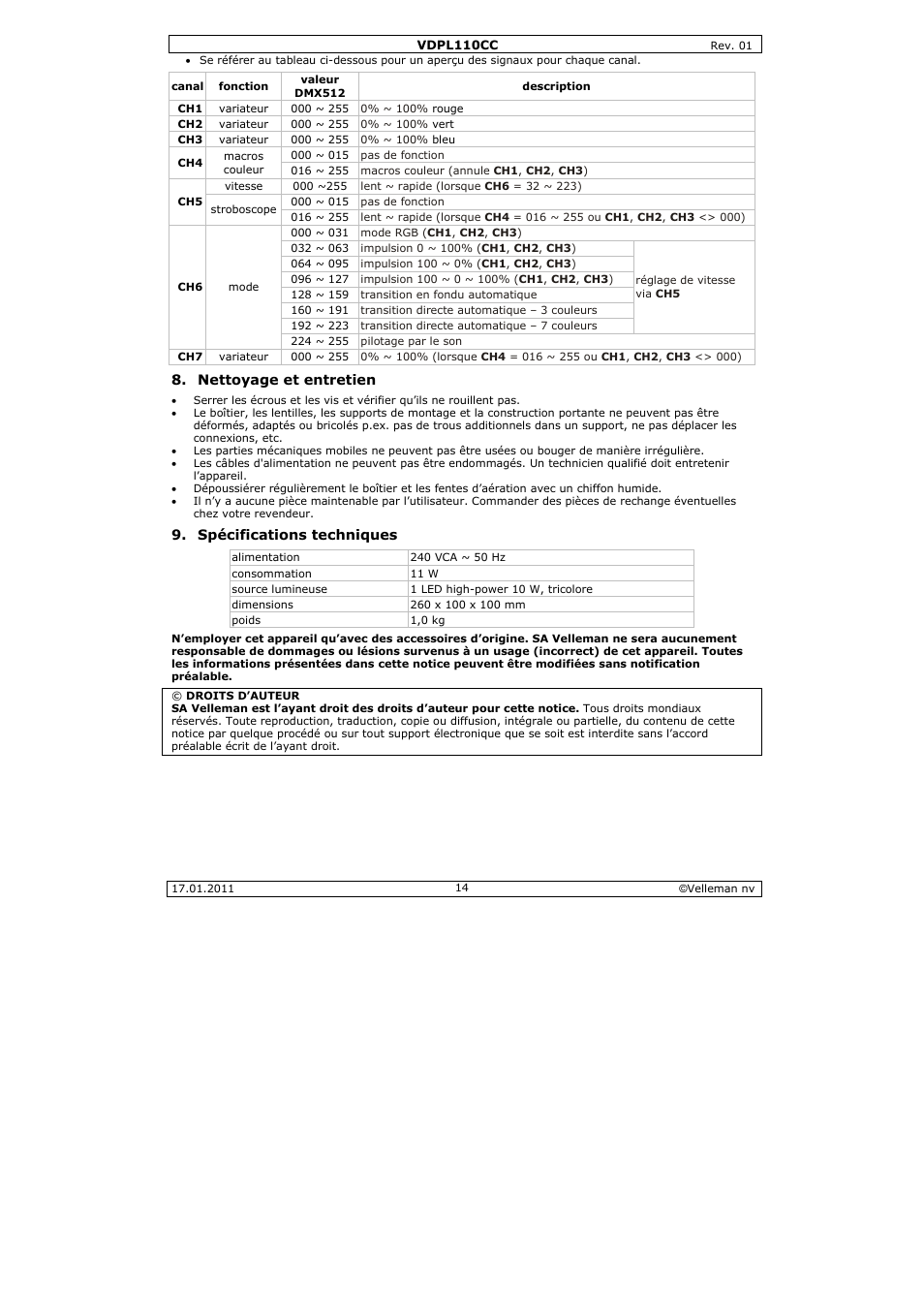 Velleman VDPL110CC User Manual | Page 14 / 25