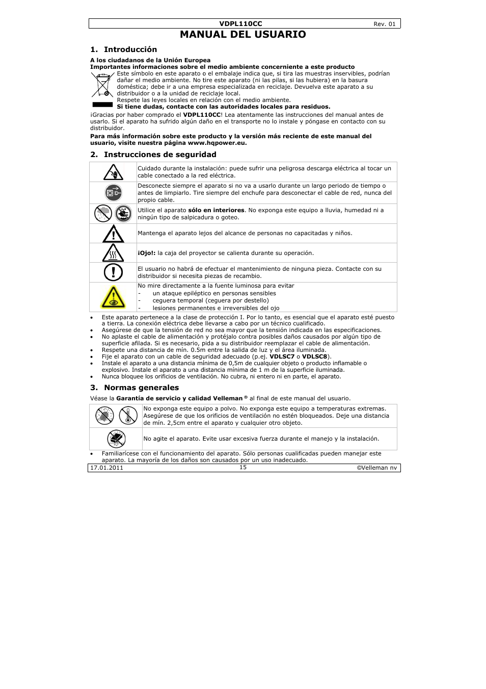 Nual del, L usuar | Velleman VDPL110CC User Manual | Page 15 / 25