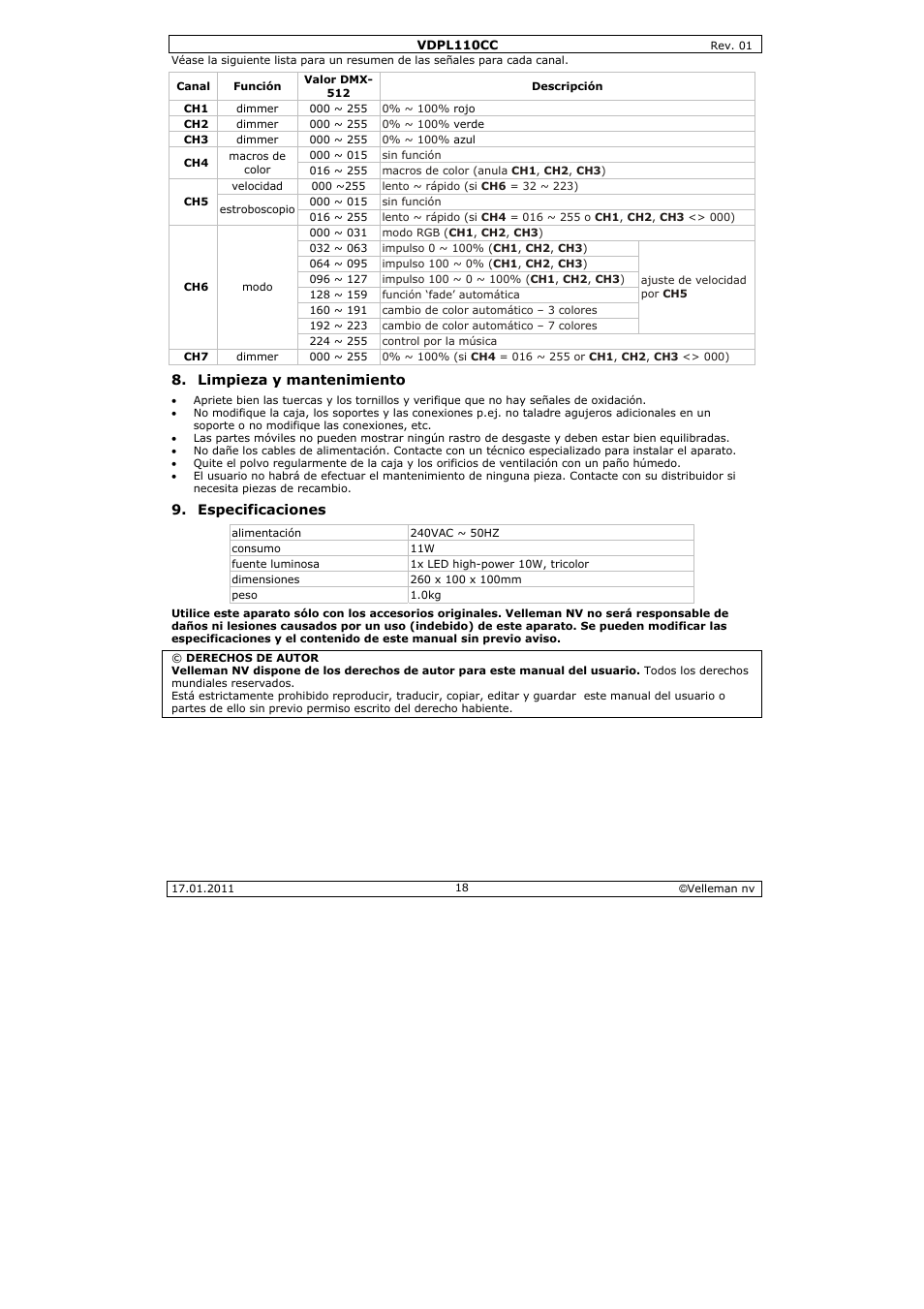 Velleman VDPL110CC User Manual | Page 18 / 25